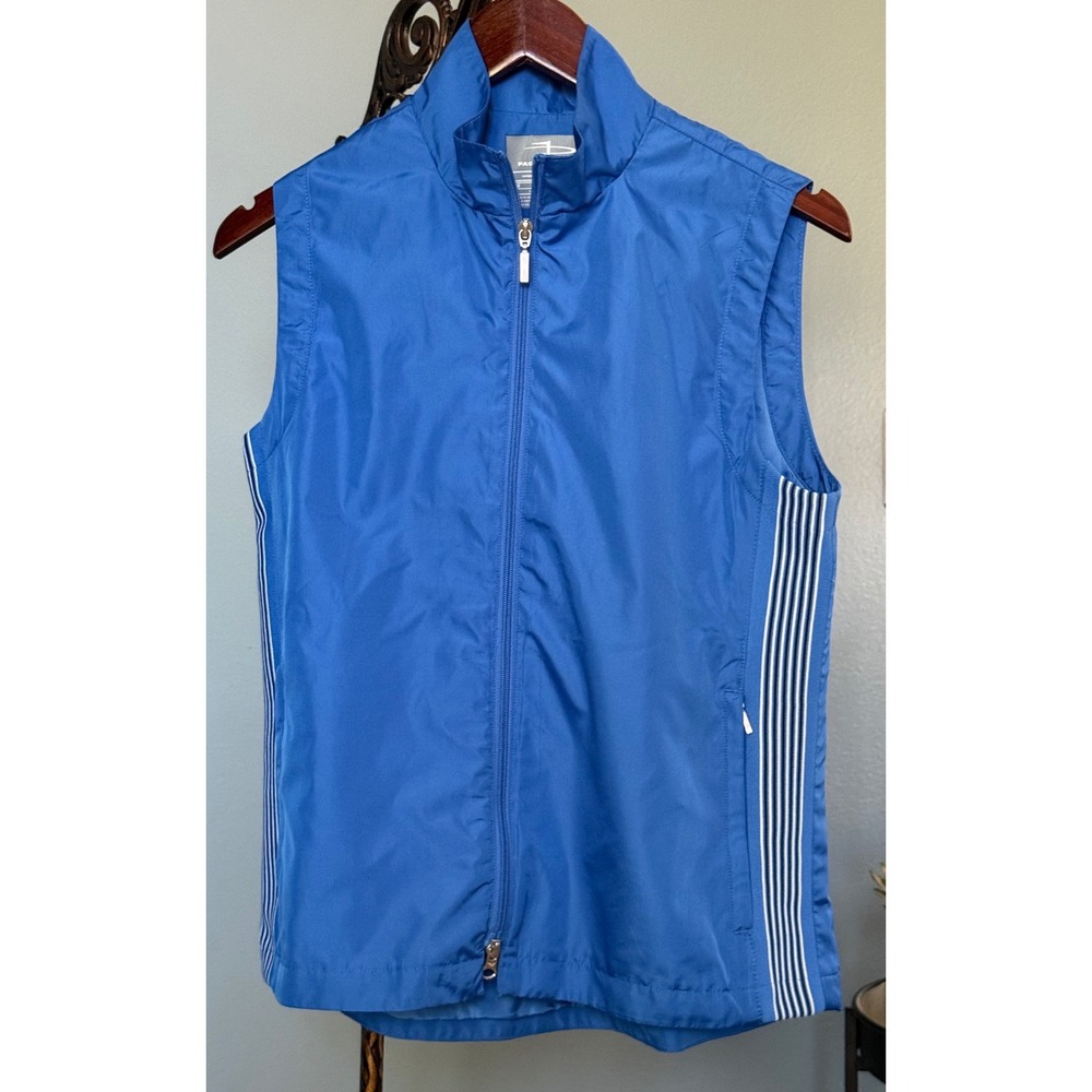 Page & Tuttle Womens Blue Windproof Water Resistant Golf Vest Striped Side Sz M